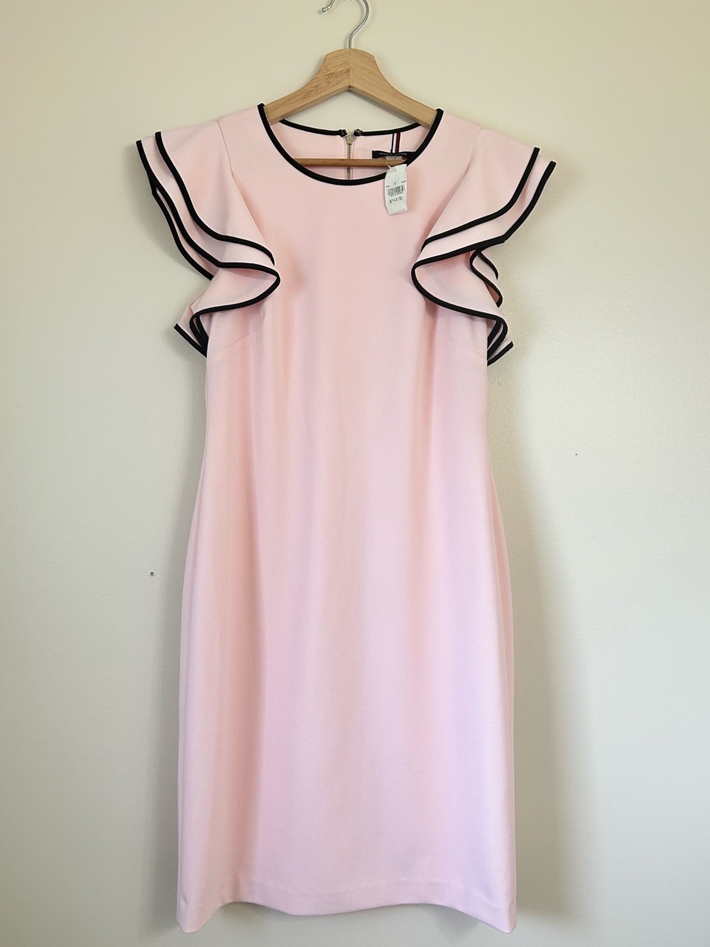 NWT Tommy Hilfiger Elegant Pink Ruffle Sleeve Dress with Black Trim | Size 6